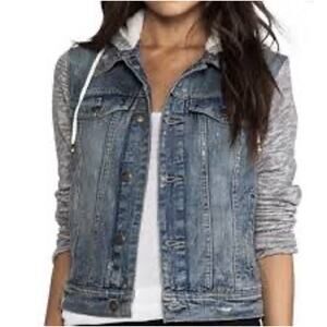 FREE PEOPLE Distressed denim hoodie-Size S
